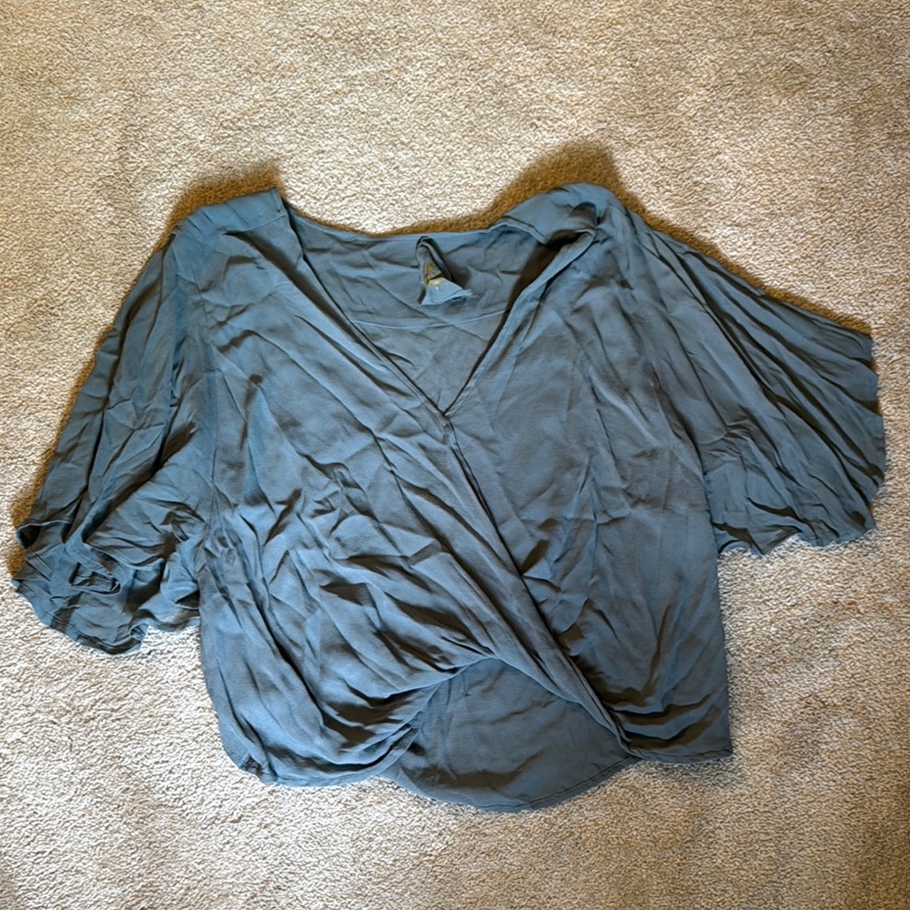 Blue Dolman Sleeve Crop Blouse
